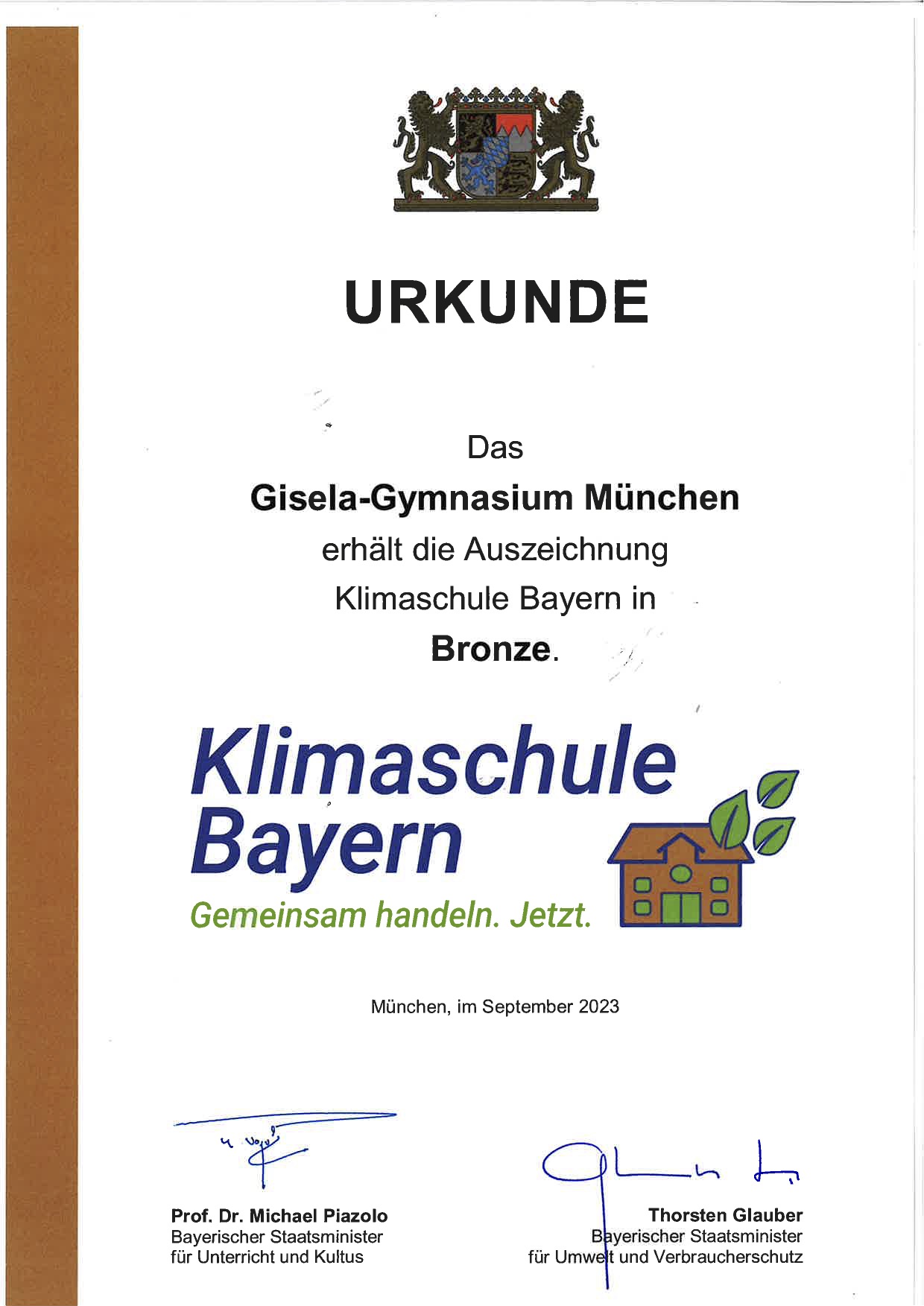 Urkunde Klimaschule in Bronze 20232928 Kopie
